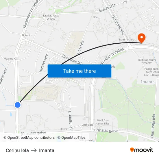 Ceriņu Iela to Imanta map