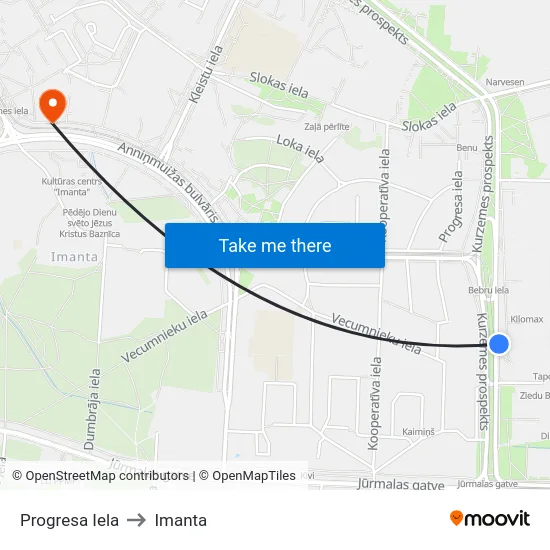 Progresa Iela to Imanta map