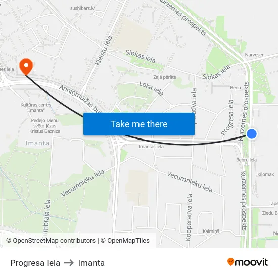 Progresa Iela to Imanta map