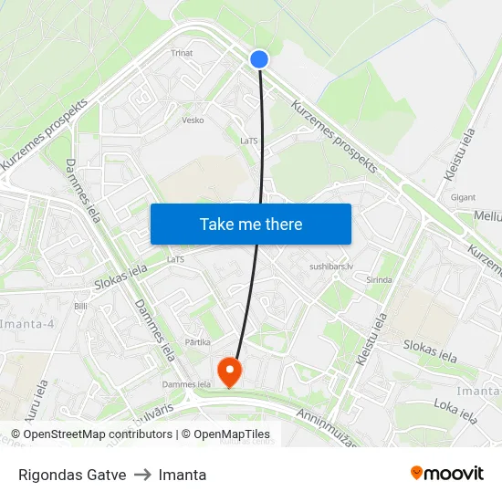 Rigondas Gatve to Imanta map