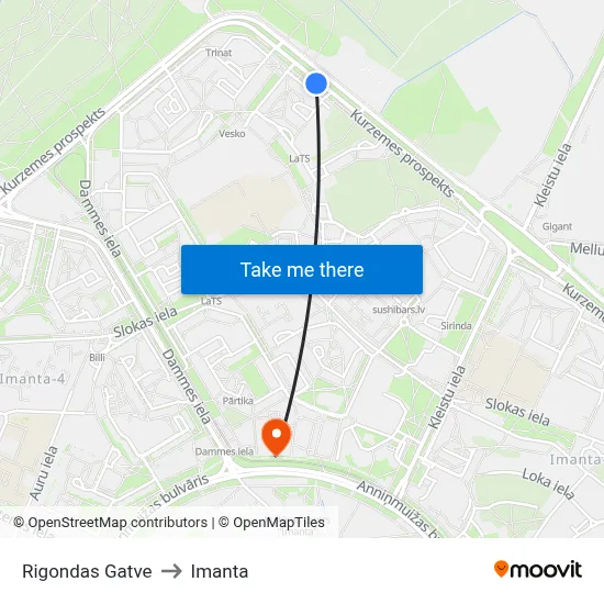 Rigondas Gatve to Imanta map