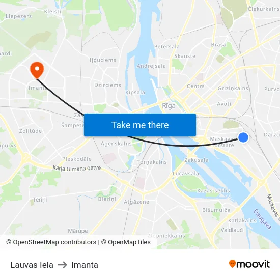 Lauvas Iela to Imanta map