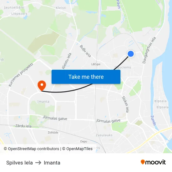 Spilves Iela to Imanta map