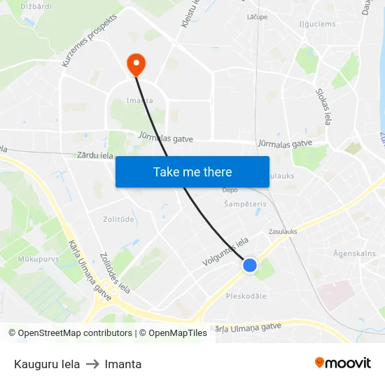 Kauguru Iela to Imanta map