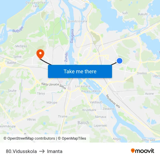 80.Vidusskola to Imanta map