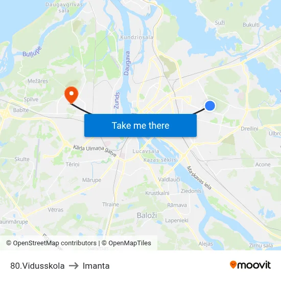 80.Vidusskola to Imanta map