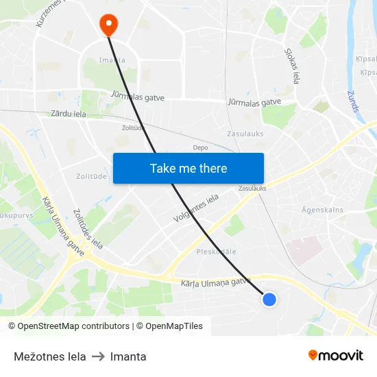 Mežotnes Iela to Imanta map