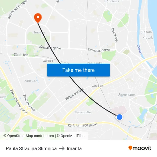 Paula Stradiņa Slimnīca to Imanta map