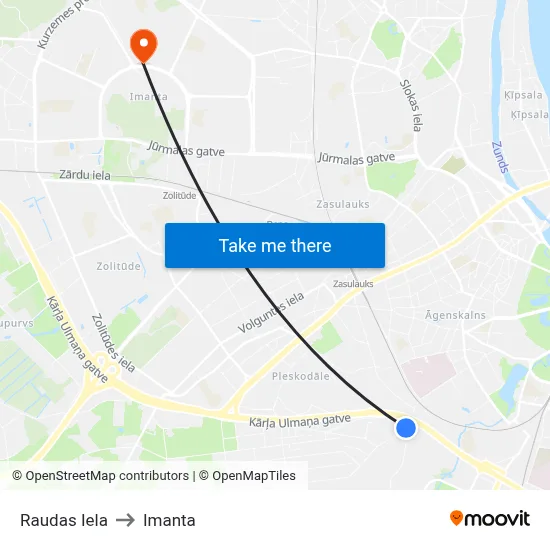 Raudas Iela to Imanta map