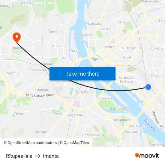 Rītupes Iela to Imanta map