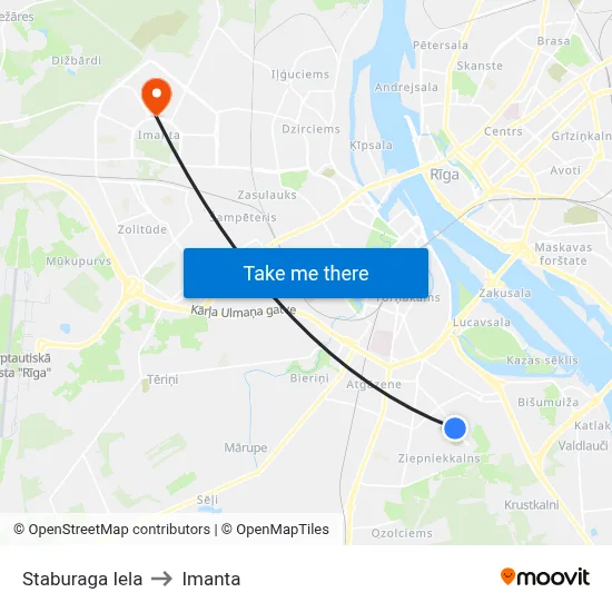 Staburaga Iela to Imanta map