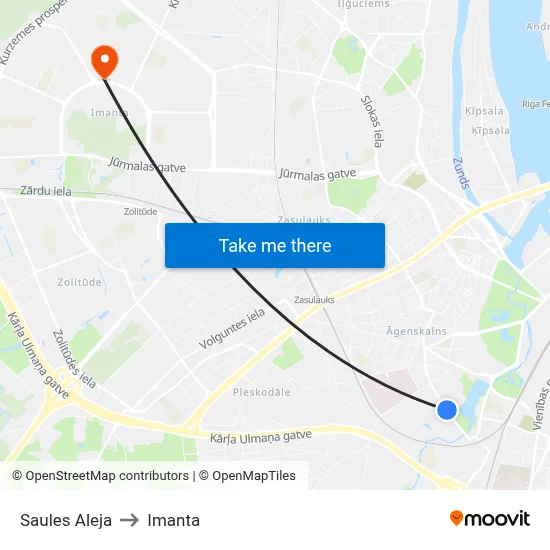 Saules Aleja to Imanta map