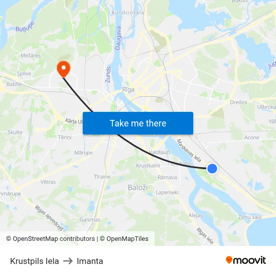 Krustpils Iela to Imanta map