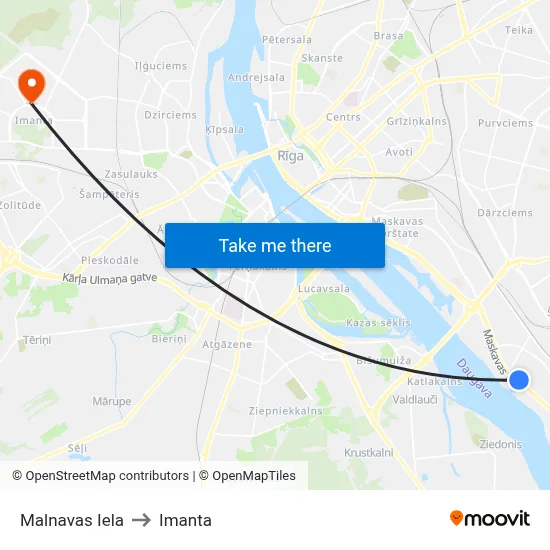 Malnavas Iela to Imanta map