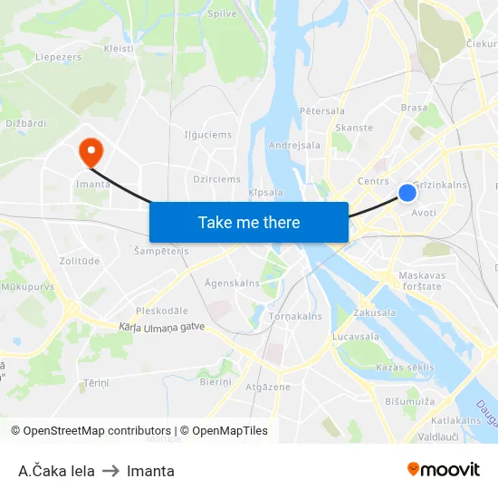 A.Čaka Iela to Imanta map