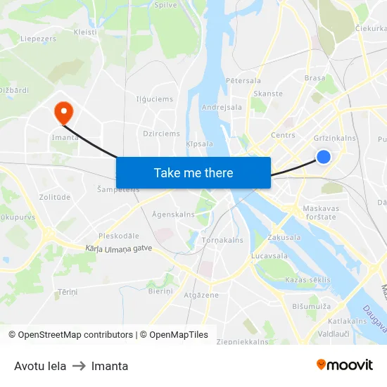 Avotu Iela to Imanta map