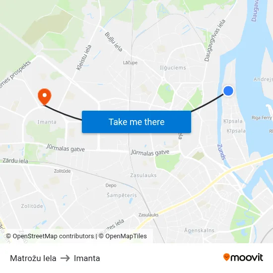 Matrožu Iela to Imanta map