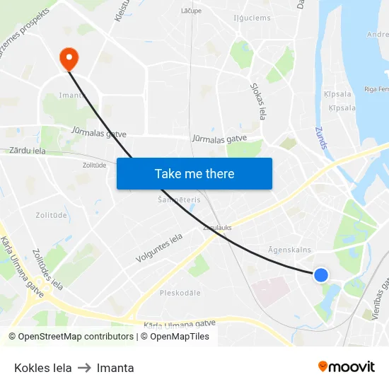 Kokles Iela to Imanta map