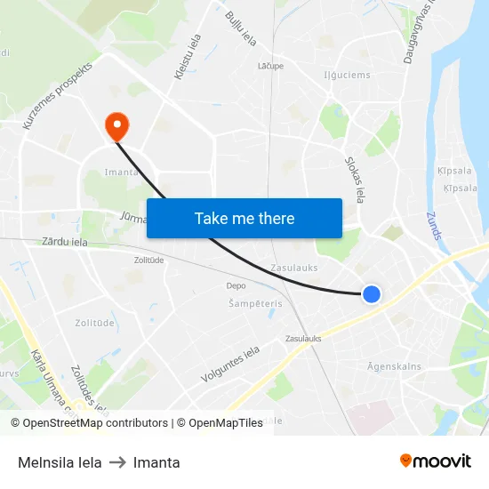 Melnsila Iela to Imanta map