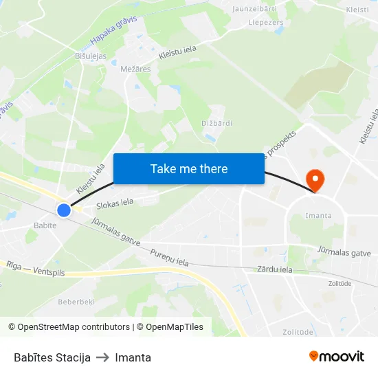 Babītes Stacija to Imanta map