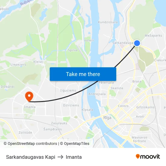 Sarkandaugavas Kapi to Imanta map