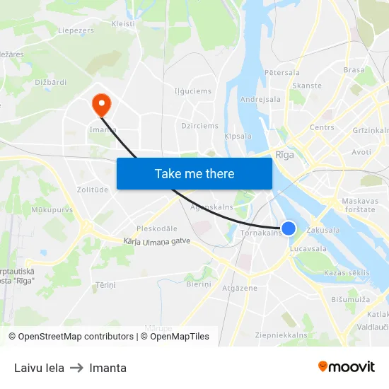 Laivu Iela to Imanta map