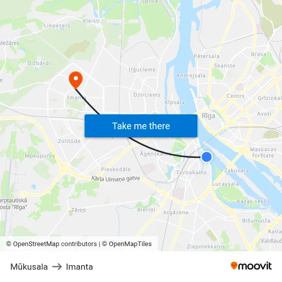 Mūkusala to Imanta map