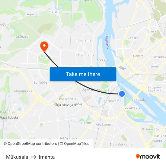 Mūkusala to Imanta map