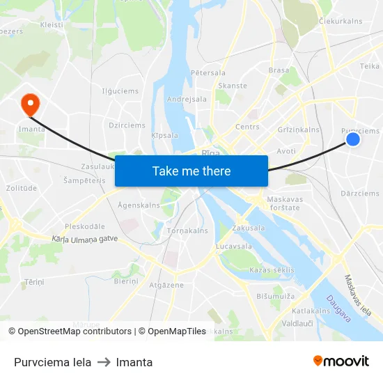 Purvciema Iela to Imanta map
