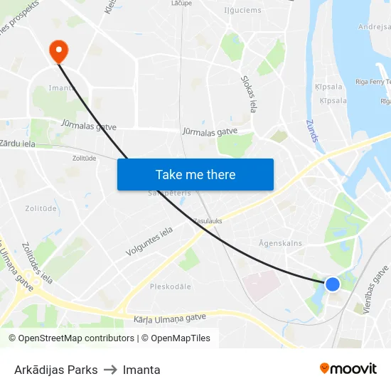 Arkādijas Parks to Imanta map