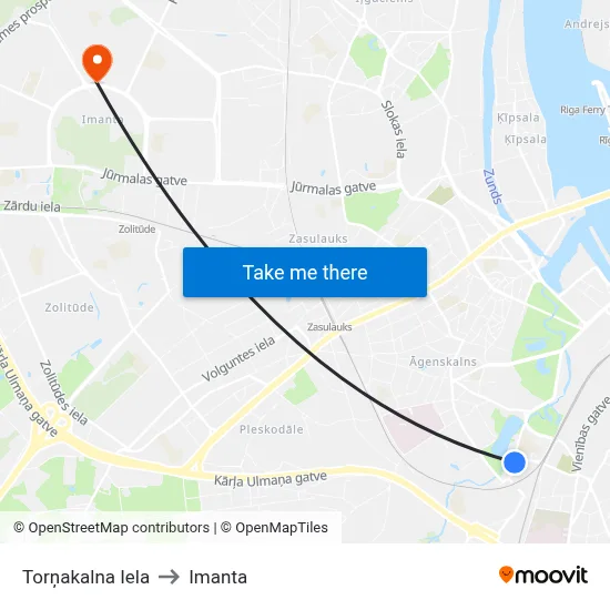 Torņakalna Iela to Imanta map