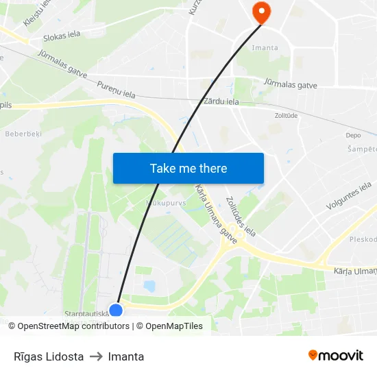 Rīgas Lidosta to Imanta map