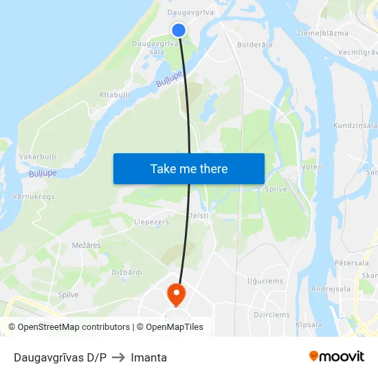 Daugavgrīvas D/P to Imanta map