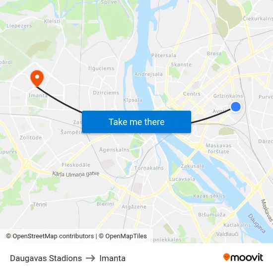 Daugavas Stadions to Imanta map