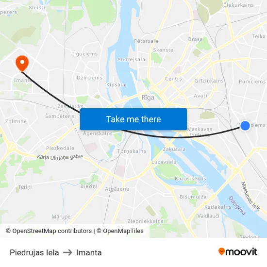 Piedrujas Iela to Imanta map