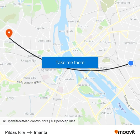 Pildas Iela to Imanta map
