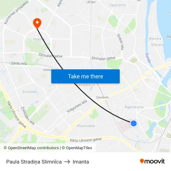 Paula Stradiņa Slimnīca to Imanta map