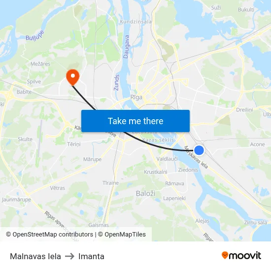 Malnavas Iela to Imanta map