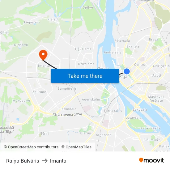 Raiņa Bulvāris to Imanta map