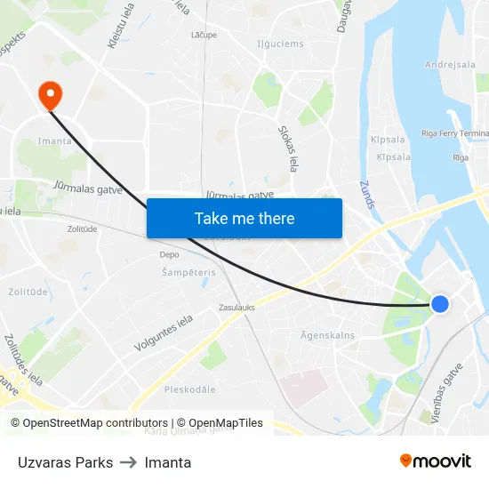 Uzvaras Parks to Imanta map