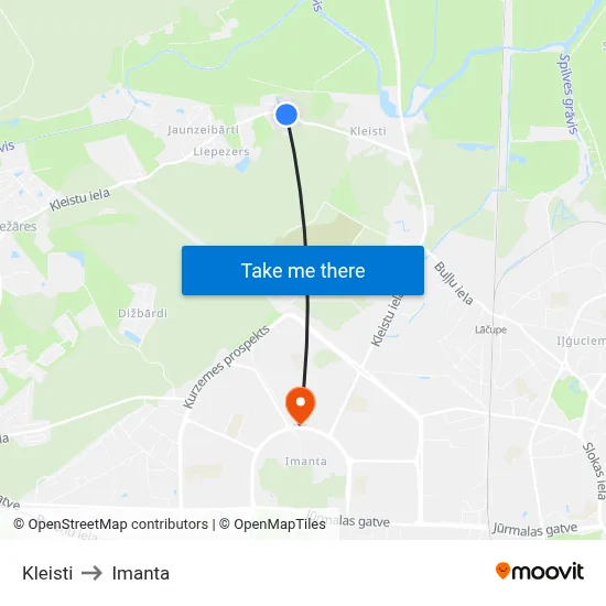 Kleisti to Imanta map