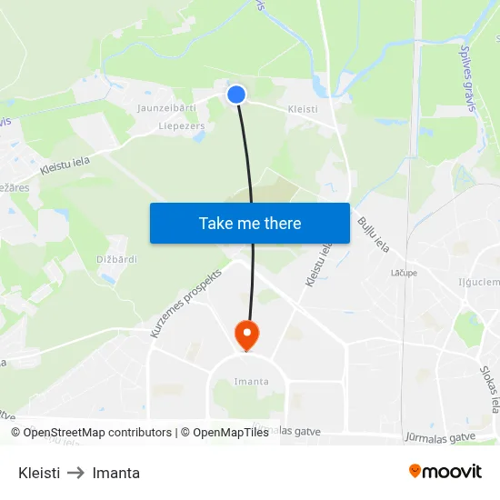 Kleisti to Imanta map