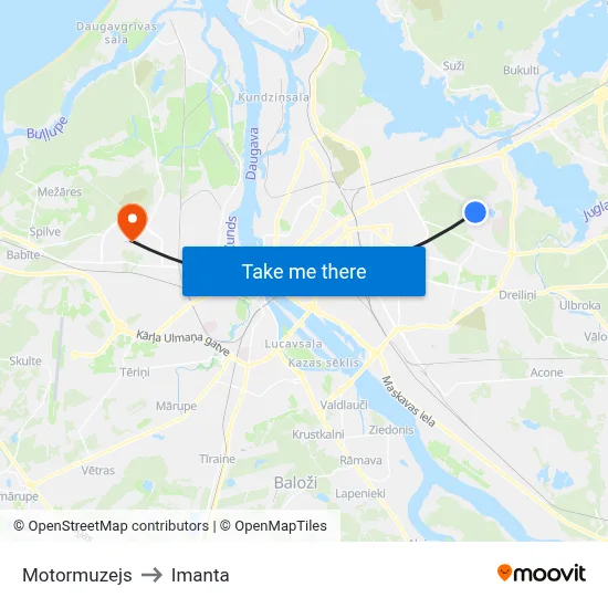 Motormuzejs to Imanta map