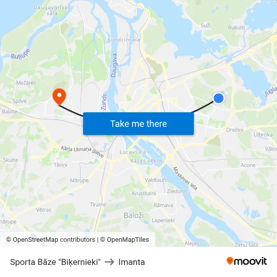 Sporta Bāze "Biķernieki" to Imanta map