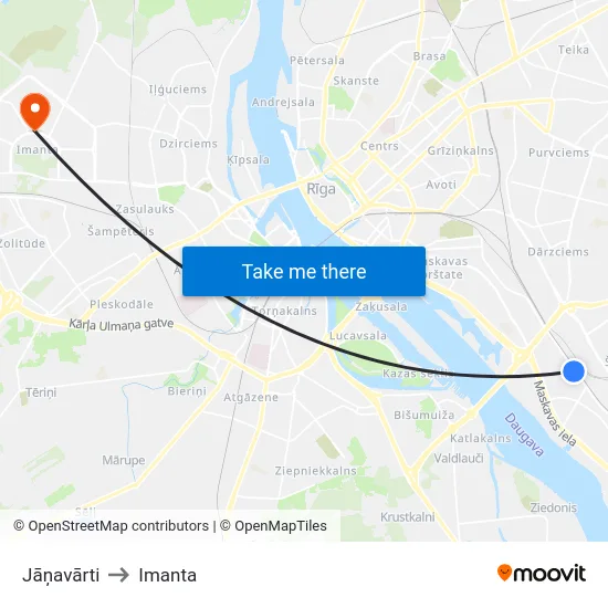 Jāņavārti to Imanta map