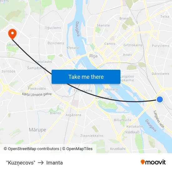 "Kuzņecovs" to Imanta map