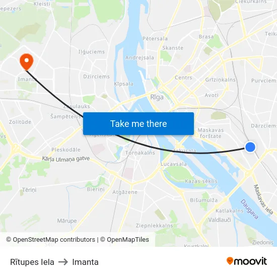 Rītupes Iela to Imanta map