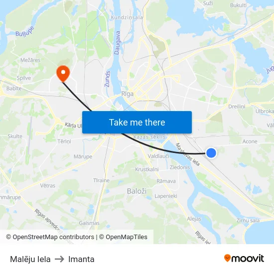 Malēju Iela to Imanta map