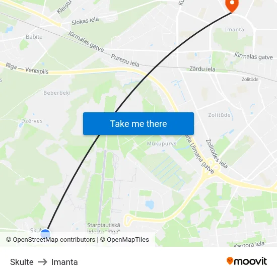 Skulte to Imanta map