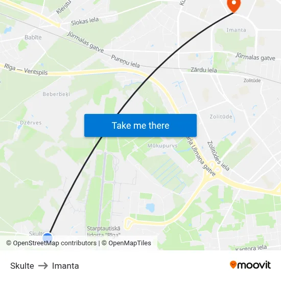 Skulte to Imanta map